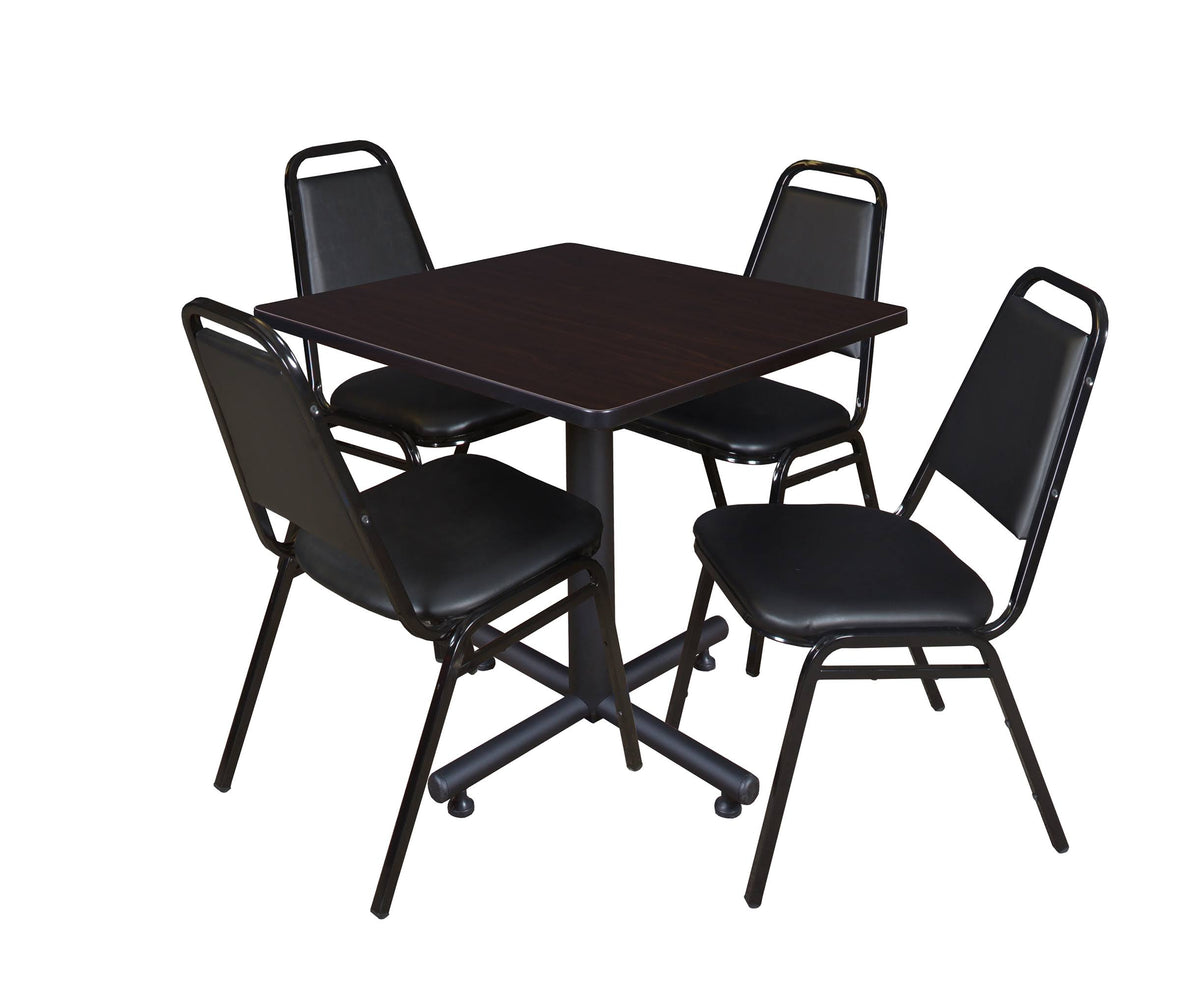 Cherry Square Breakroom Table & 4 Black Stack Chairs M2521