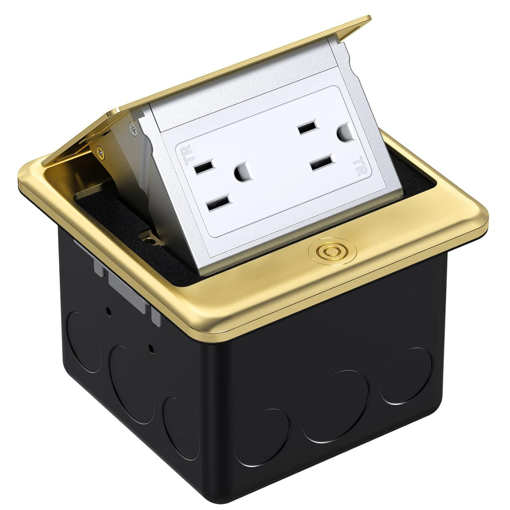 Brushed Nickel Pop Up Floor Outlet Box with Tamper-Resistant Receptacle, Pack of 2 F30374