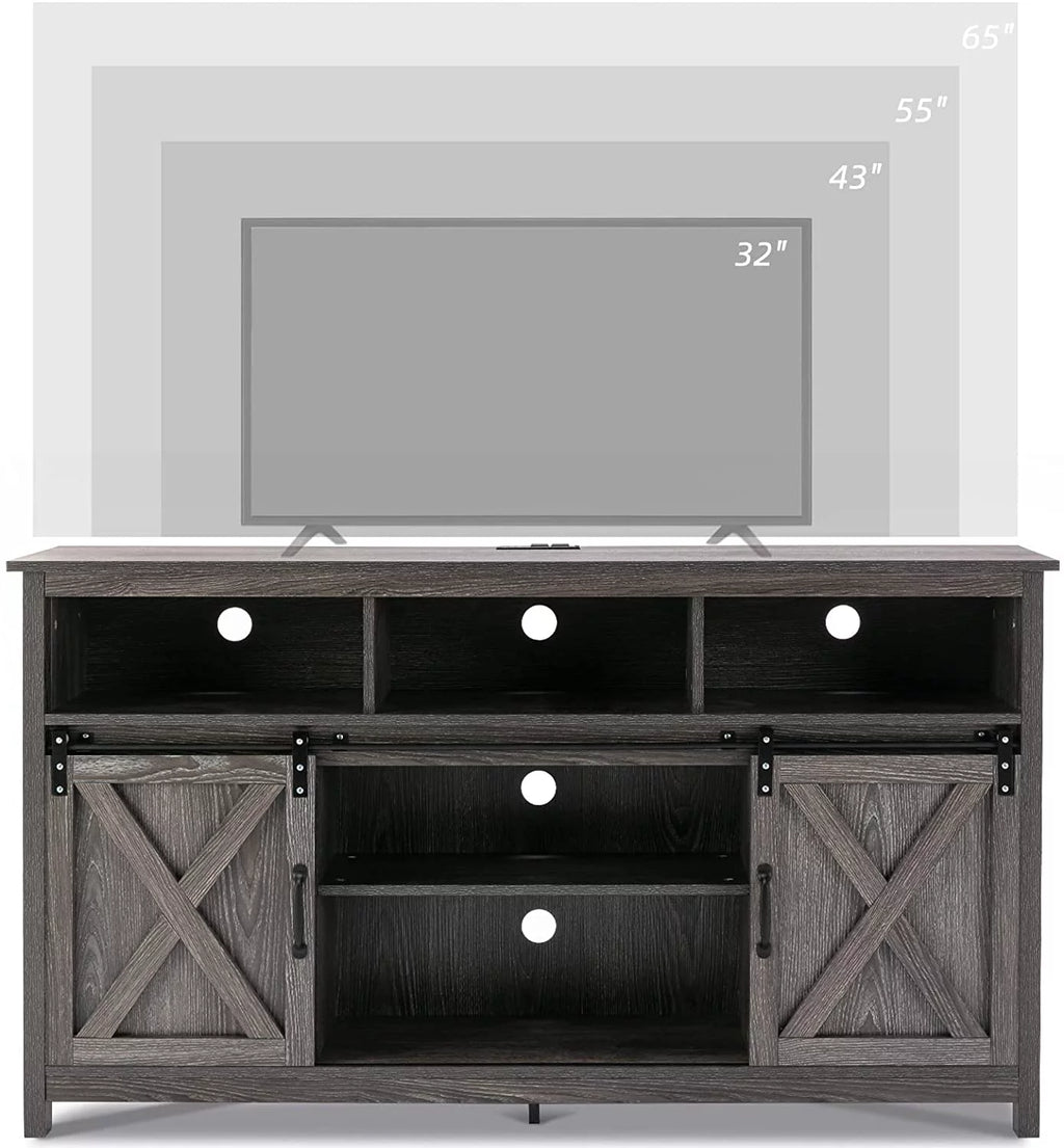 Farmhouse Barn Door TV Cabinet Media Console with Open Shelves White Y472207