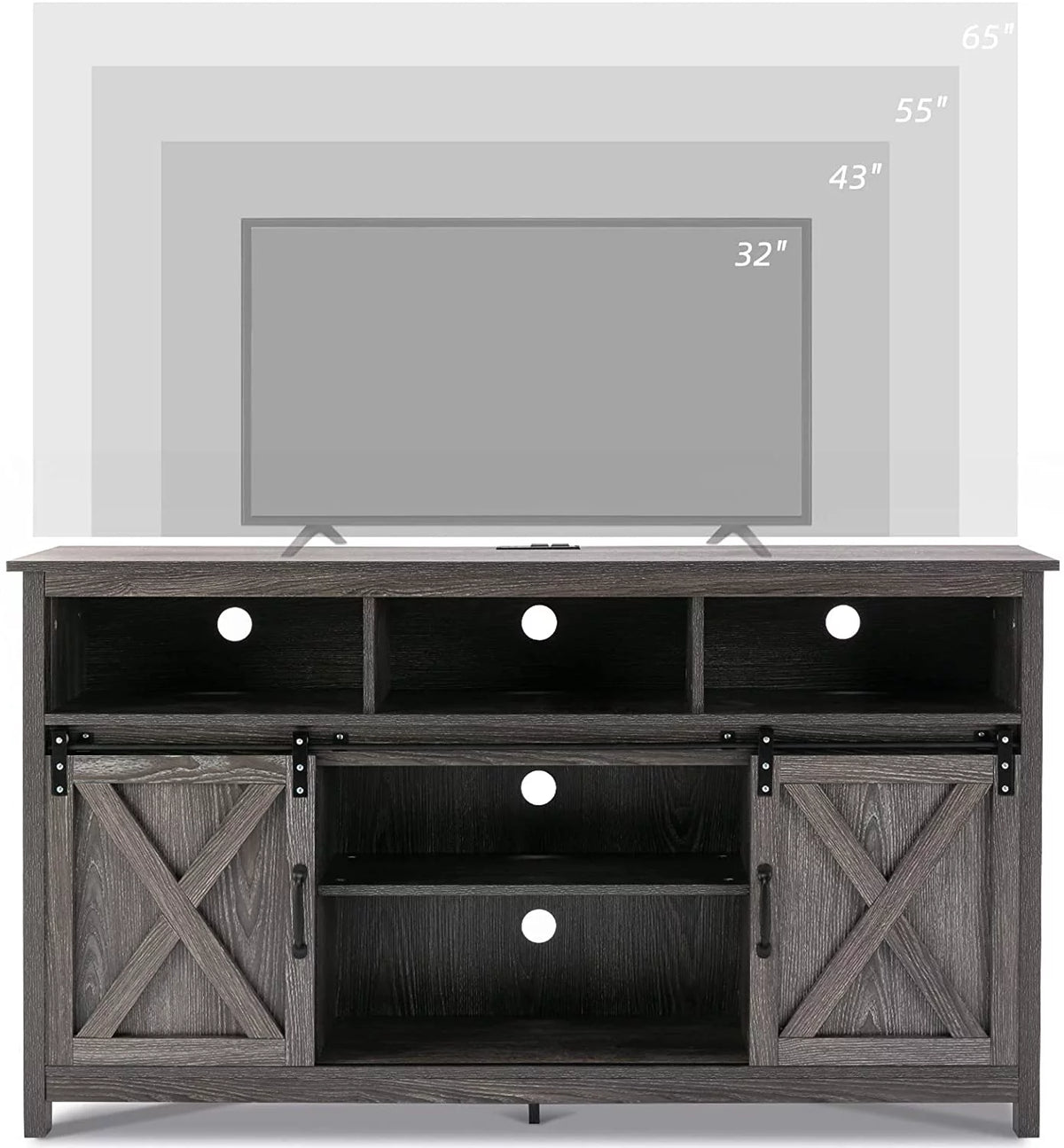 Farmhouse Barn Door TV Cabinet Media Console with Open Shelves White Y472207