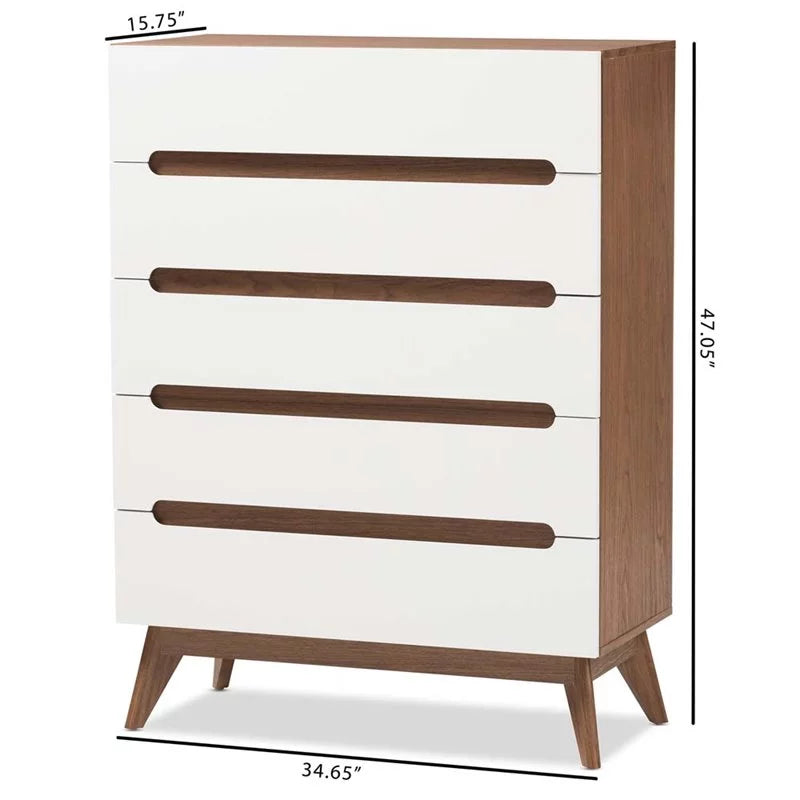 Mid Century Modern White and Walnut Chest and Nightstand Set P5536