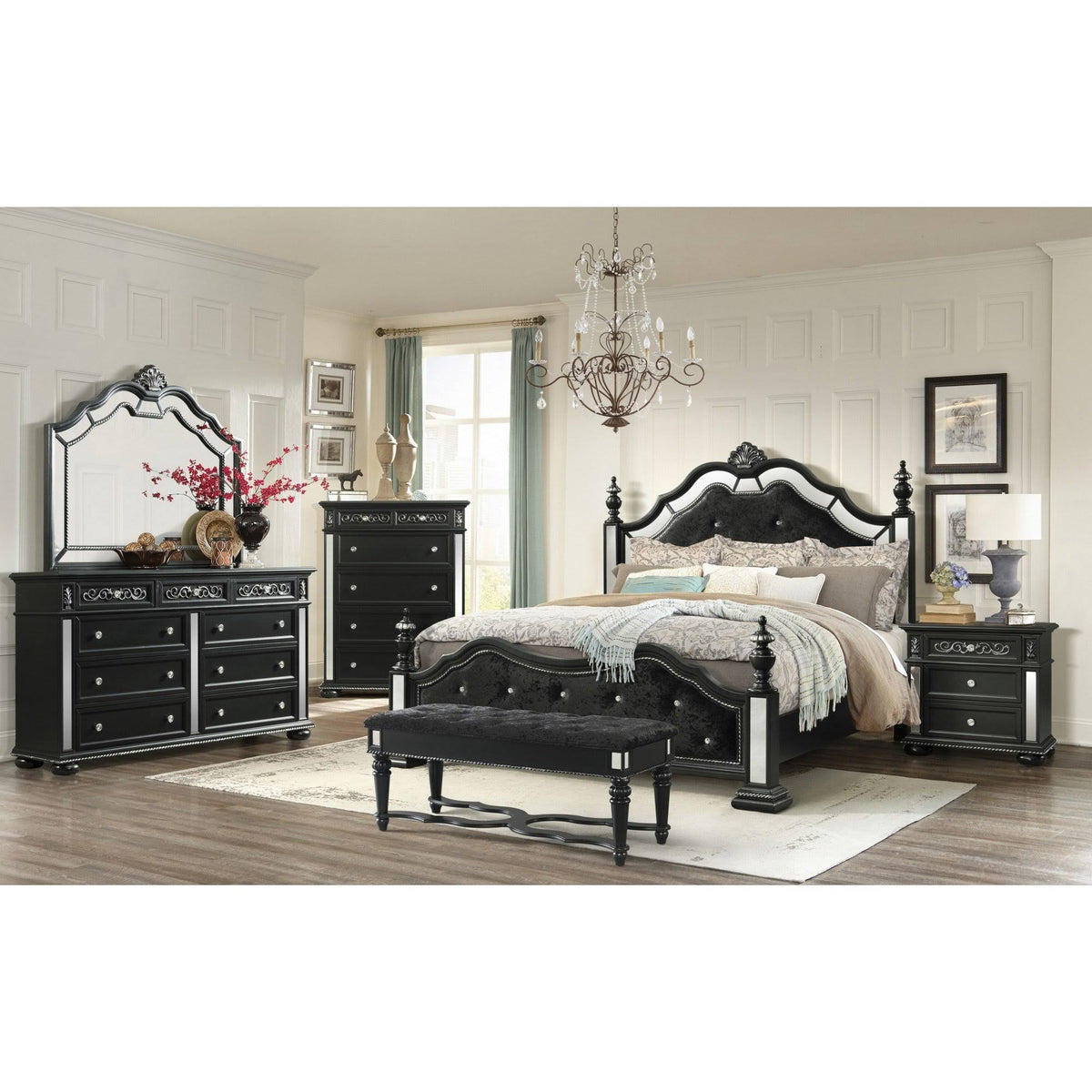 Black Bench with Intricate Carvings J67510