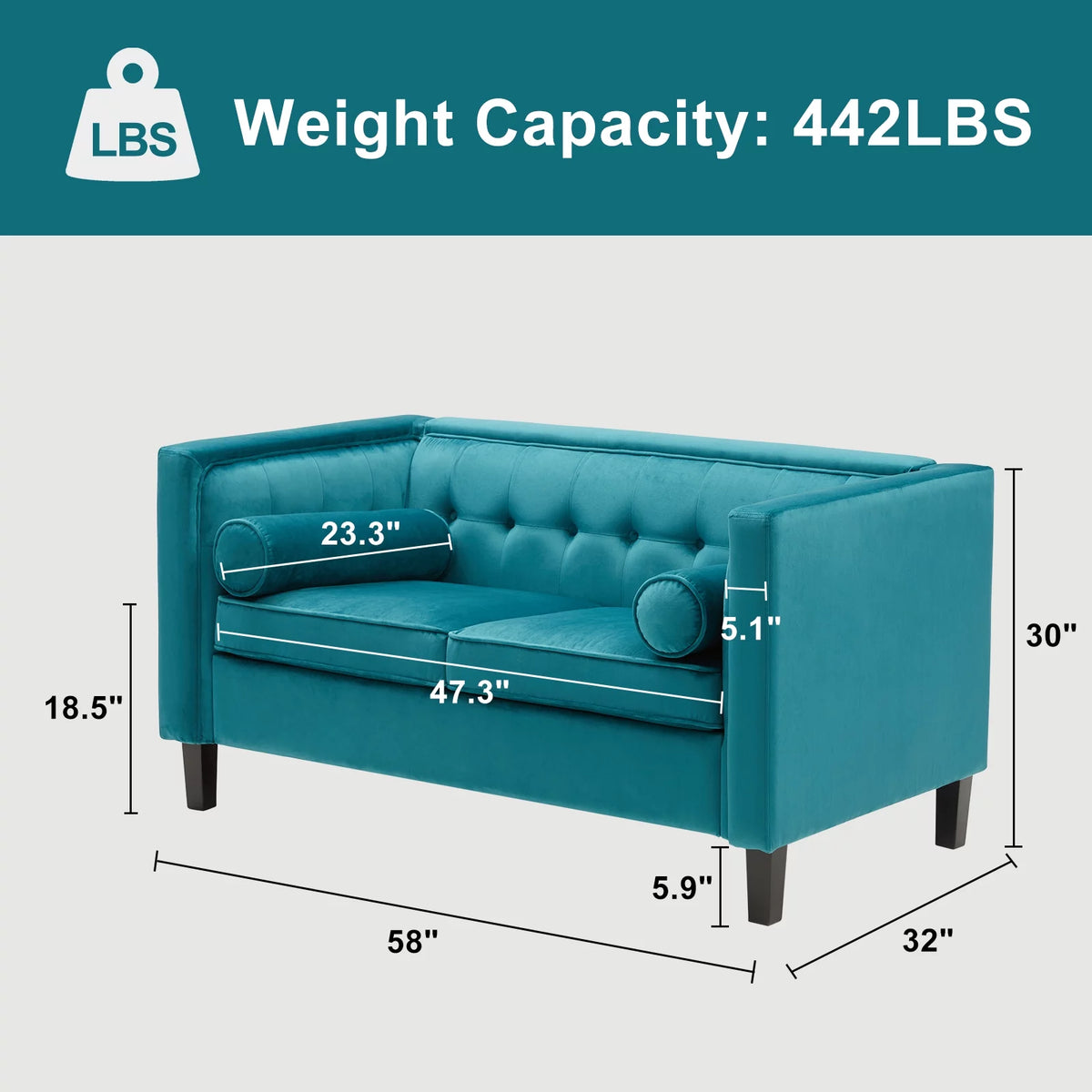 Peacock Blue Velvet Sofa with Bolster Pillows R975