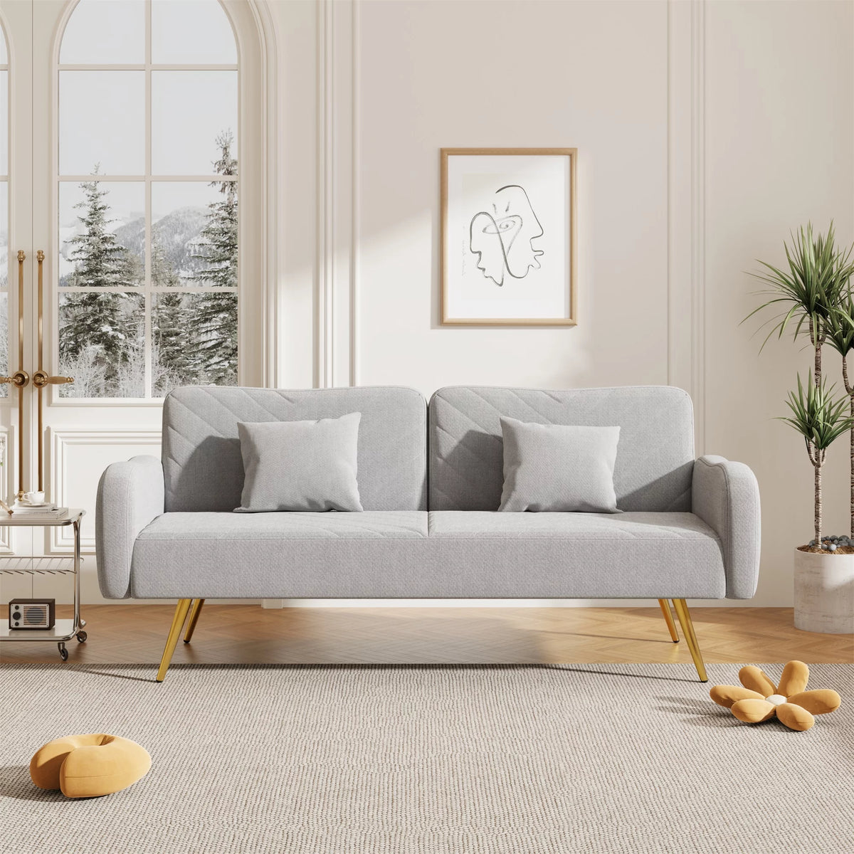 70.5" Linen Convertible Sleeper Sofa Bed with Adjustable Splitback M95019