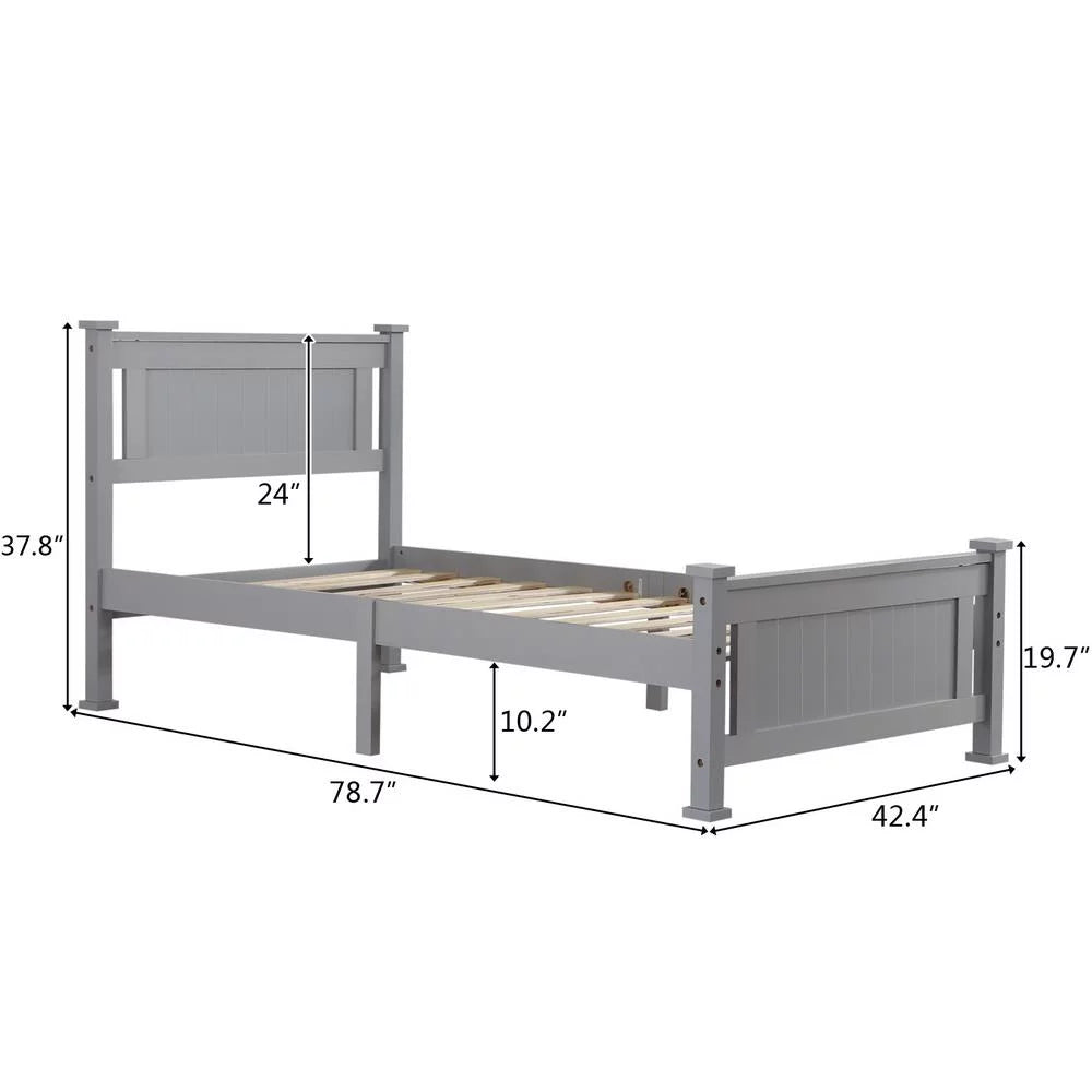 Gray Solid Pine Wood Twin Bed Frame with Headboard A1420
