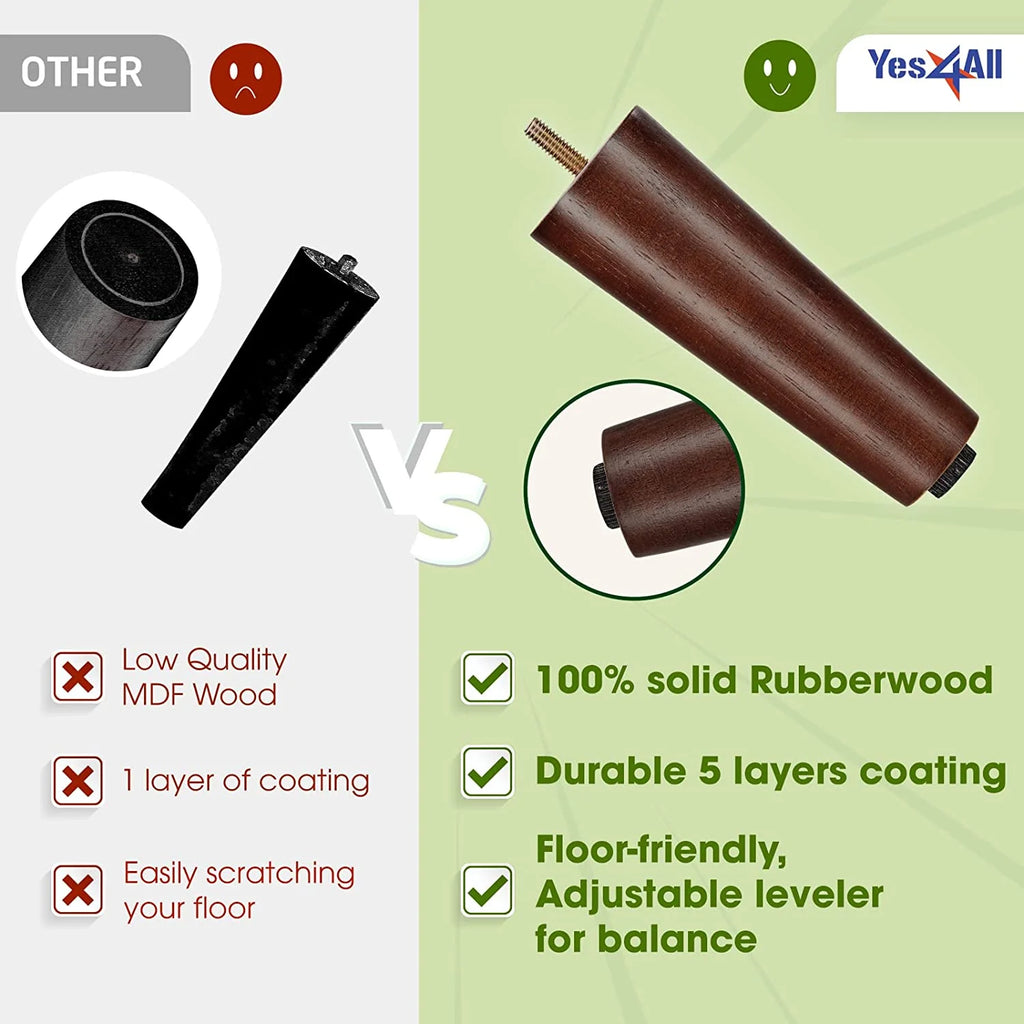 6 Inches Round Wood Furniture Legs Set of 4 Brown G28224