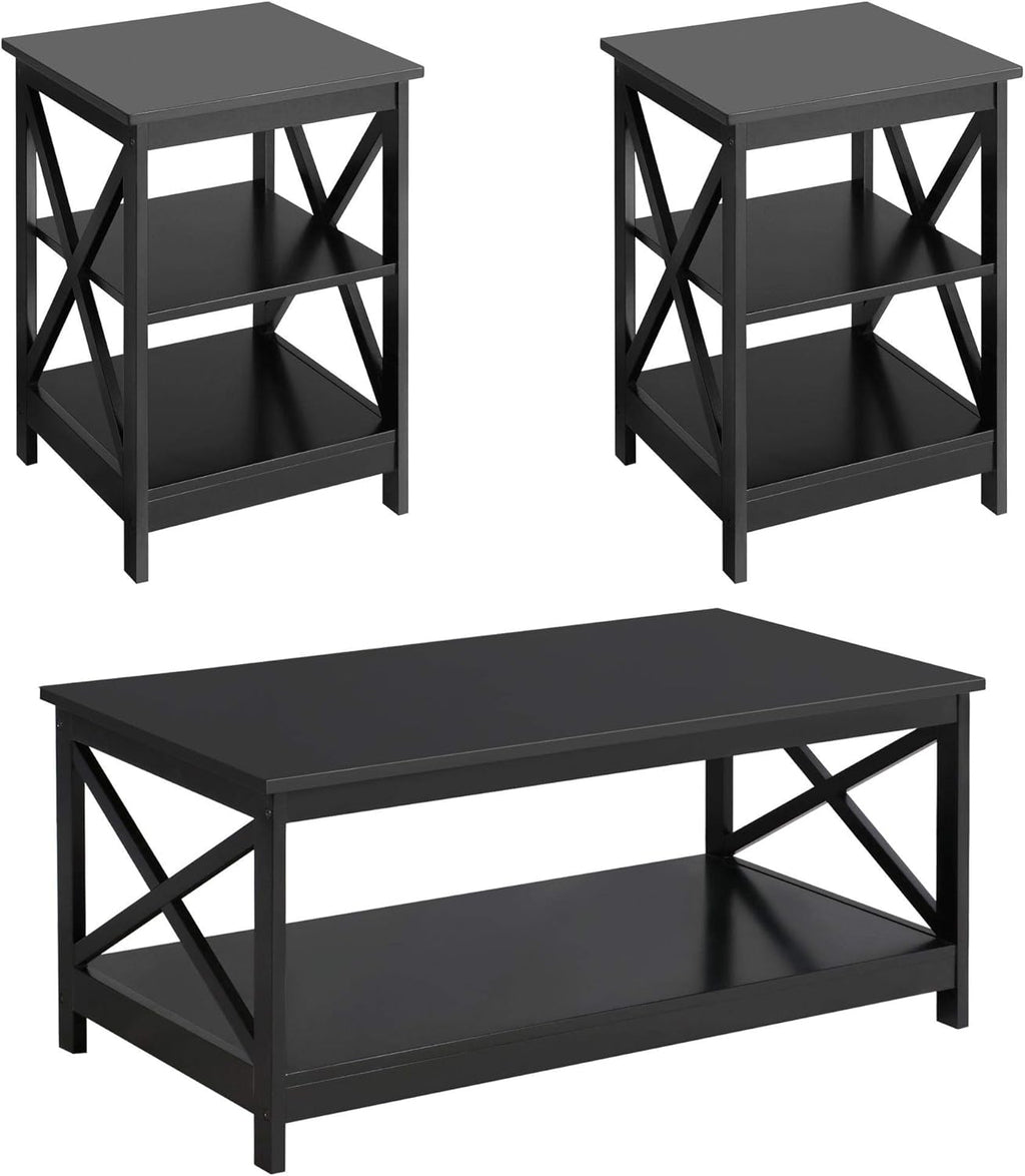 3 Piece White Wood Table Set with Shelf K2989