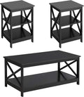 3 Piece White Wood Table Set with Shelf K2989