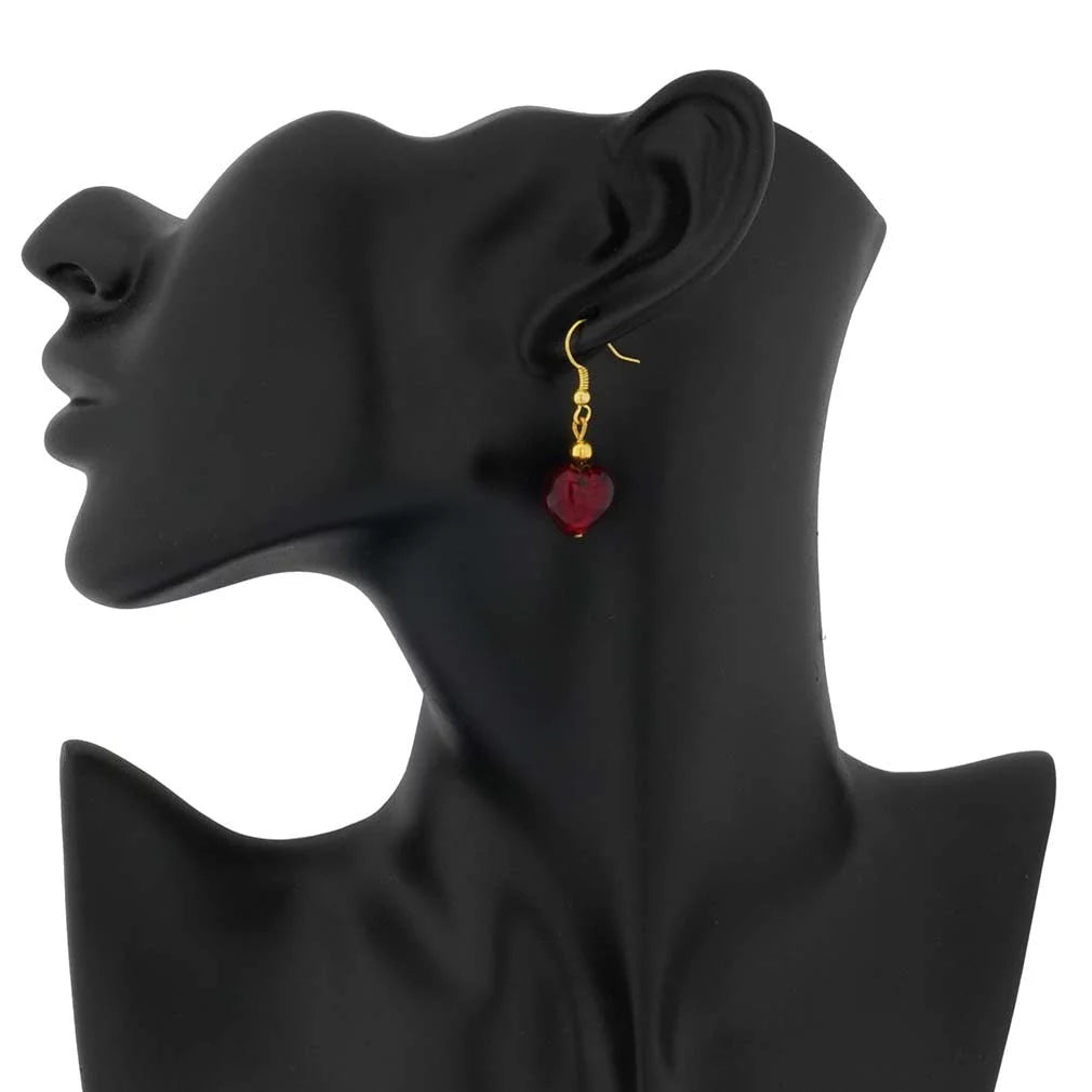 Ruby Red Murano Glass Heart Earrings I96282