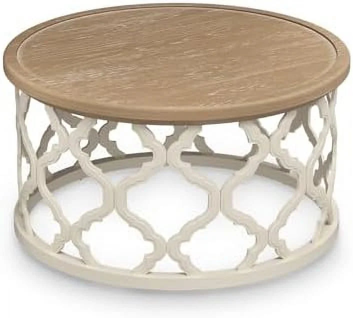 30'' Round Distressed Wood Coffee Table with Shelf L366