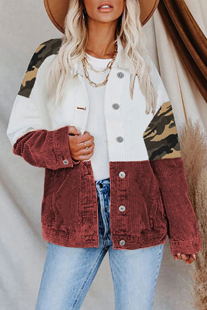 Camouflage Print Tassel Buckle Turndown Collar Outerwear N902111