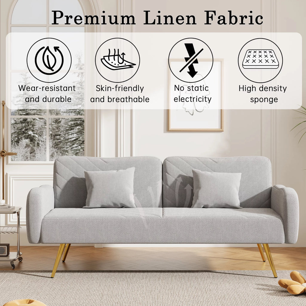70.5" Linen Convertible Sleeper Sofa Bed with Adjustable Splitback M95019