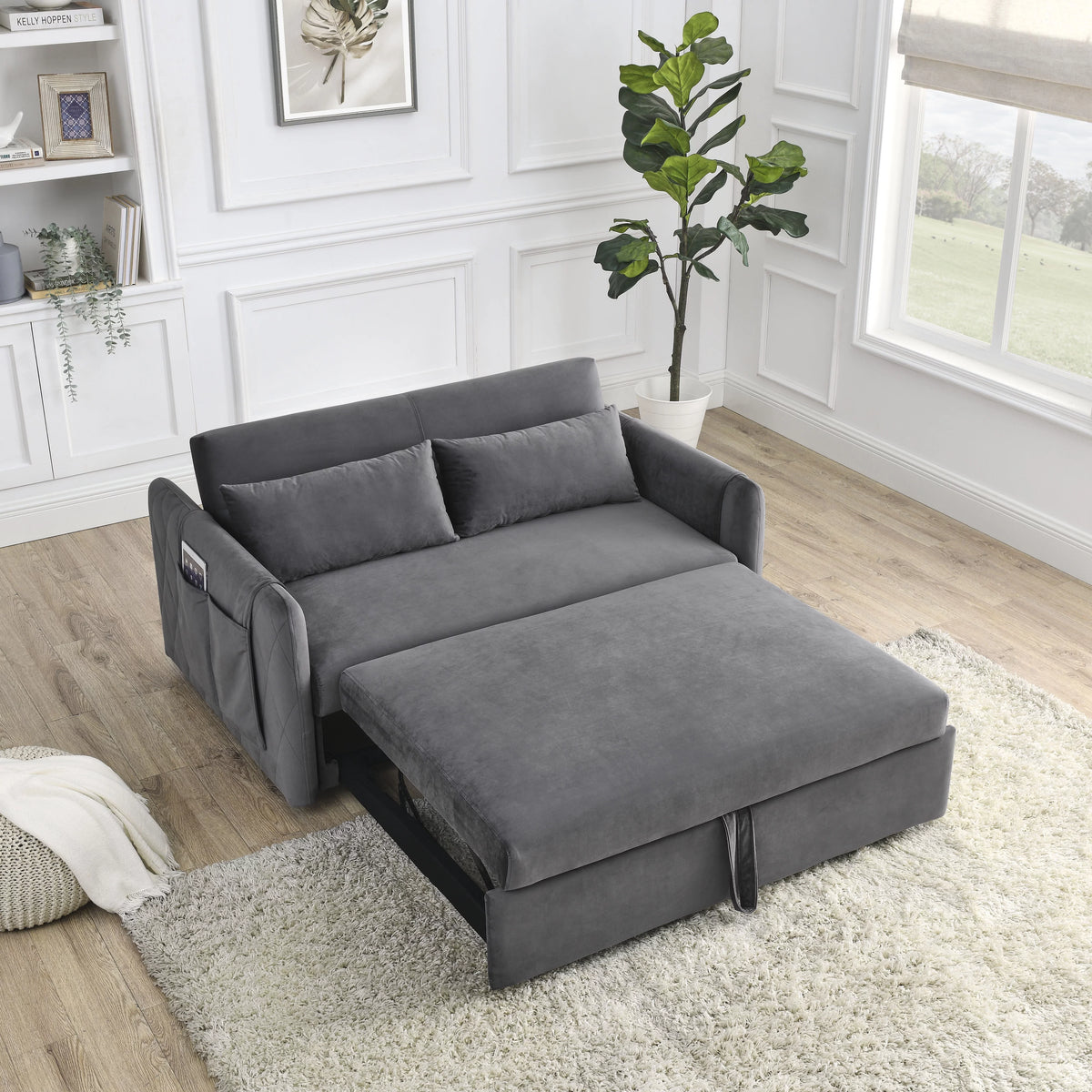 Gray 2-Seat Futon Sofa Bed Q2498