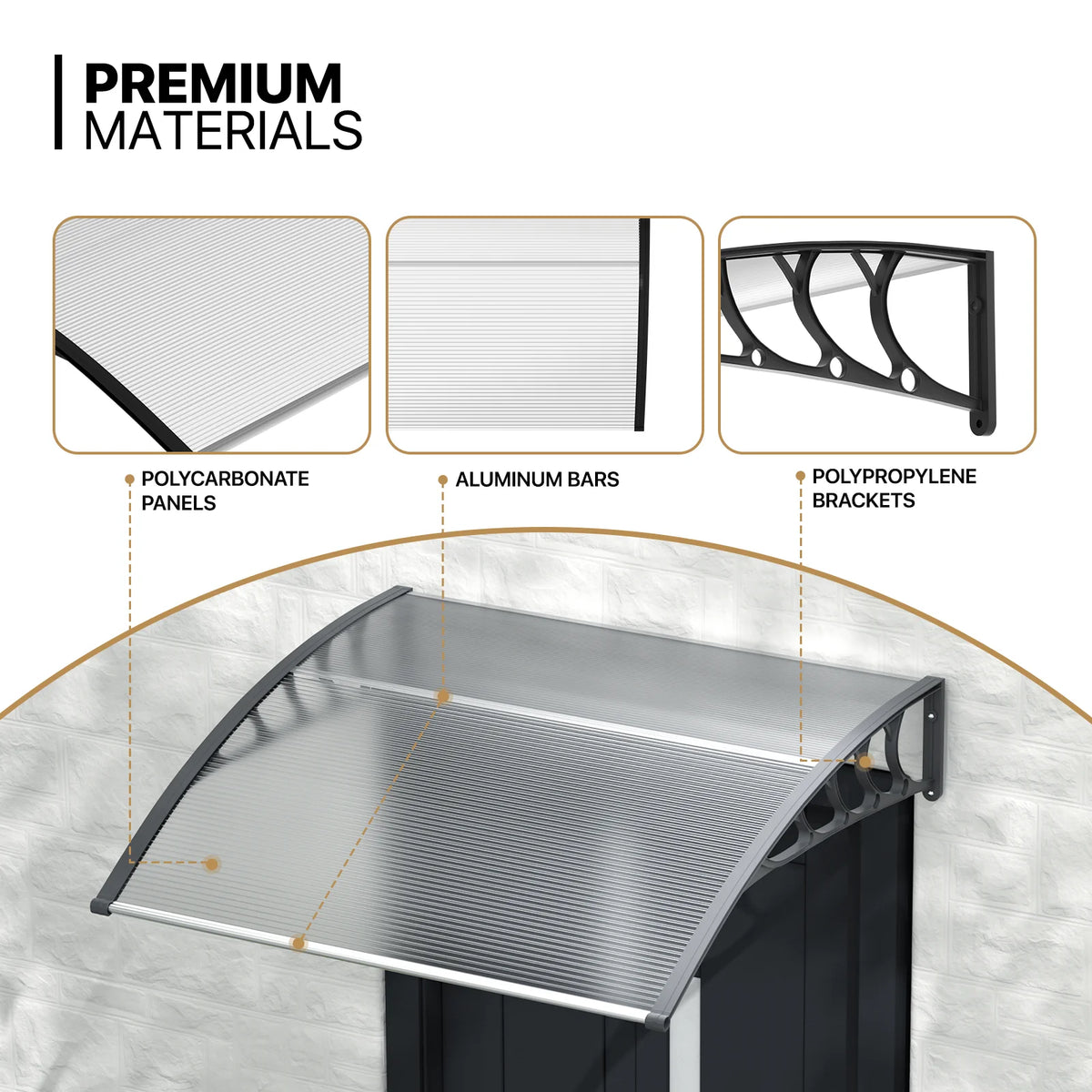 Clear Polycarbonate Door Canopy with Black Bracket T1605