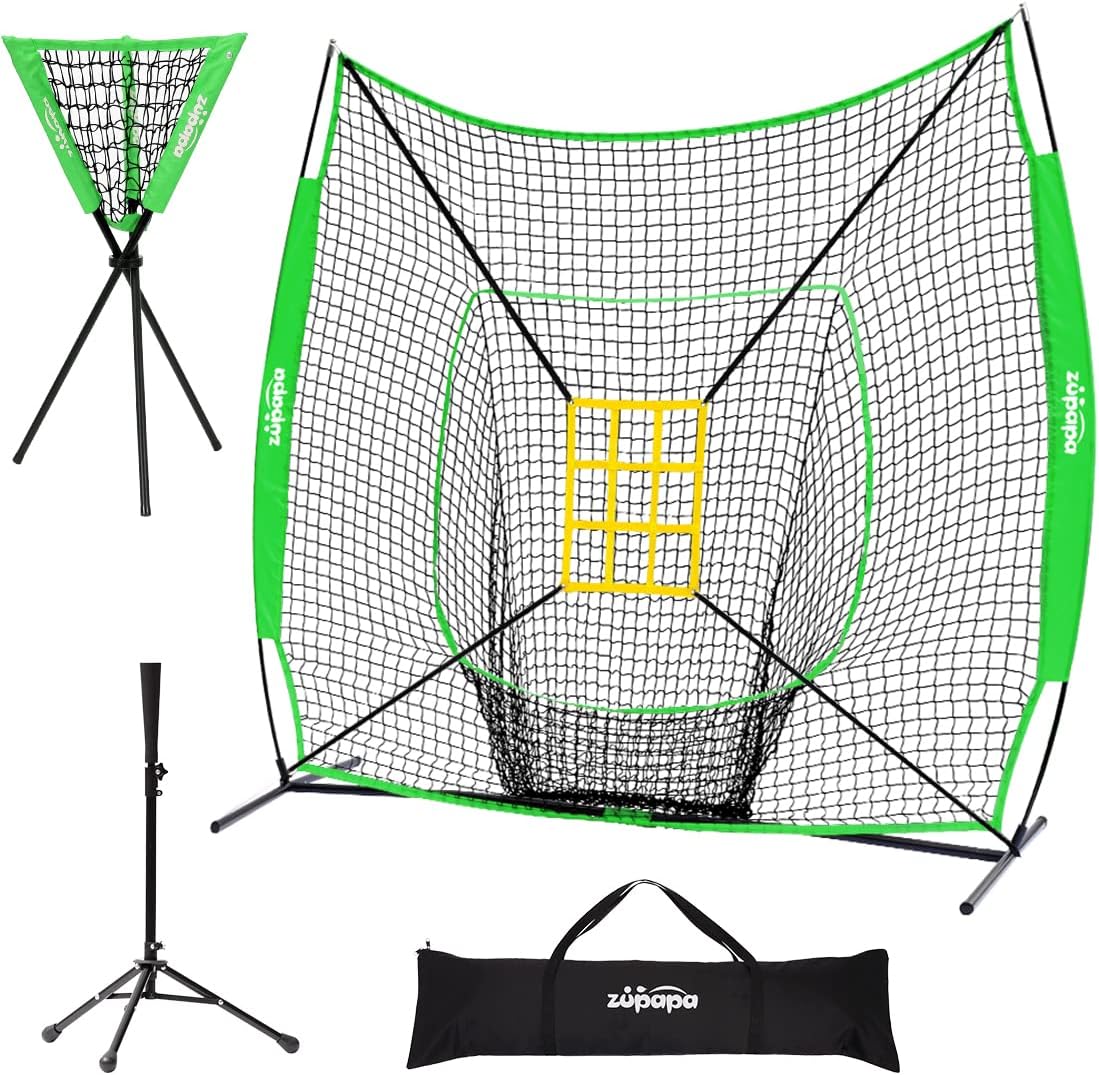 7x7 Feet Baseball Softball Hitting Pitching Net Tee Caddy Set with Strike Zone B3363