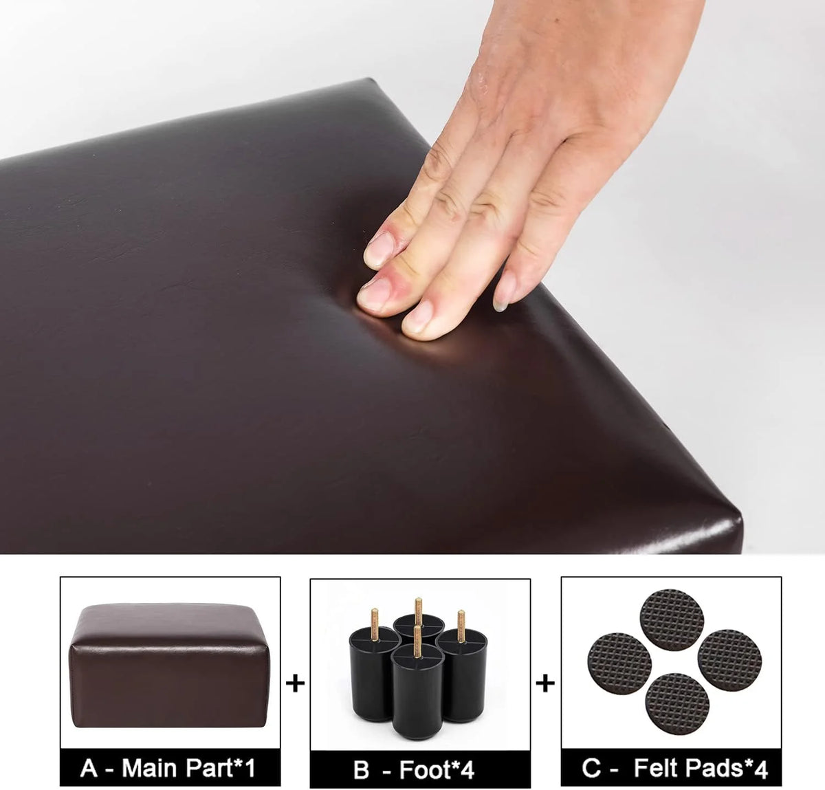 Brown Square PU Leather Ottoman S519