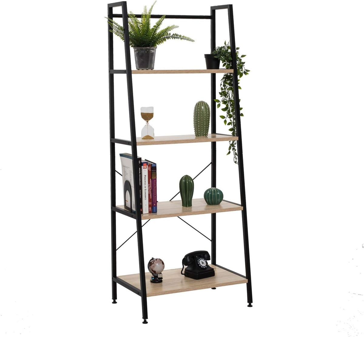 Vintage 4 Tier Ladder Shelf Metal and Wood Bookcase P917647