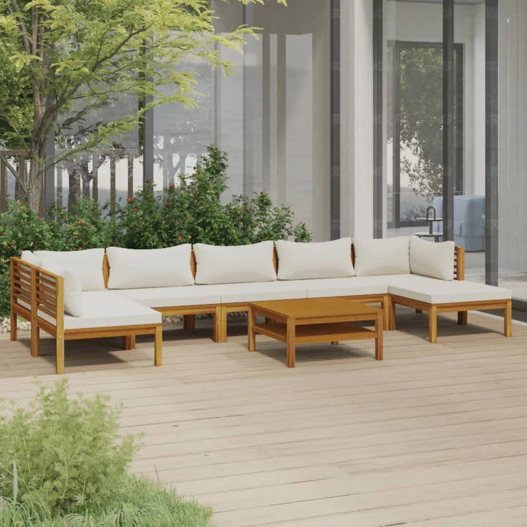 Patio Chairs with Tea Table and Cushions Acacia Wood Outdoor Furniture Set E38028