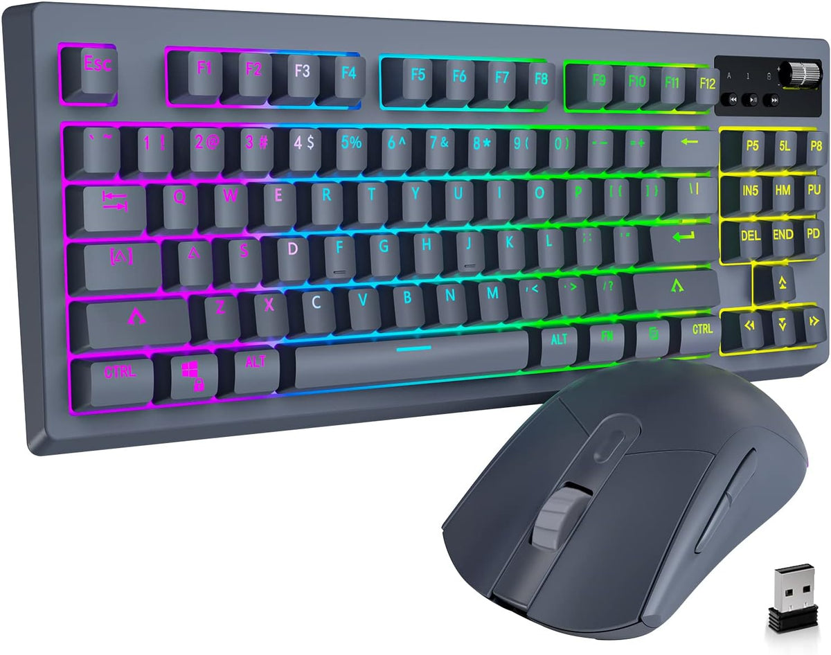Wireless Mechanical Gaming Keyboard and Mouse, RGB Backlit Rechargeable 3600mAh Battery, Anti-ghosting Keyboard + 7D 3200DPI Mice (Brown Switch, Black) T861946