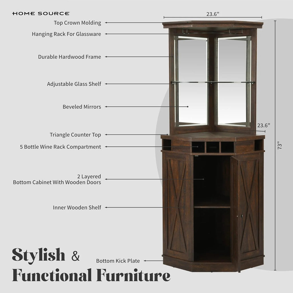 Mahogany Corner Bar Unit With Built-In Wine Rack H589