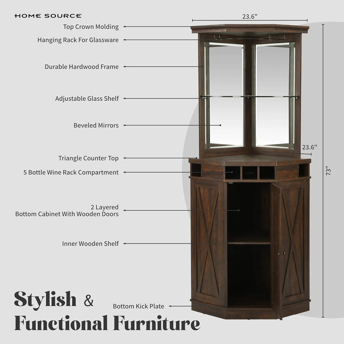 Mahogany Corner Bar Unit With Built-In Wine Rack H589