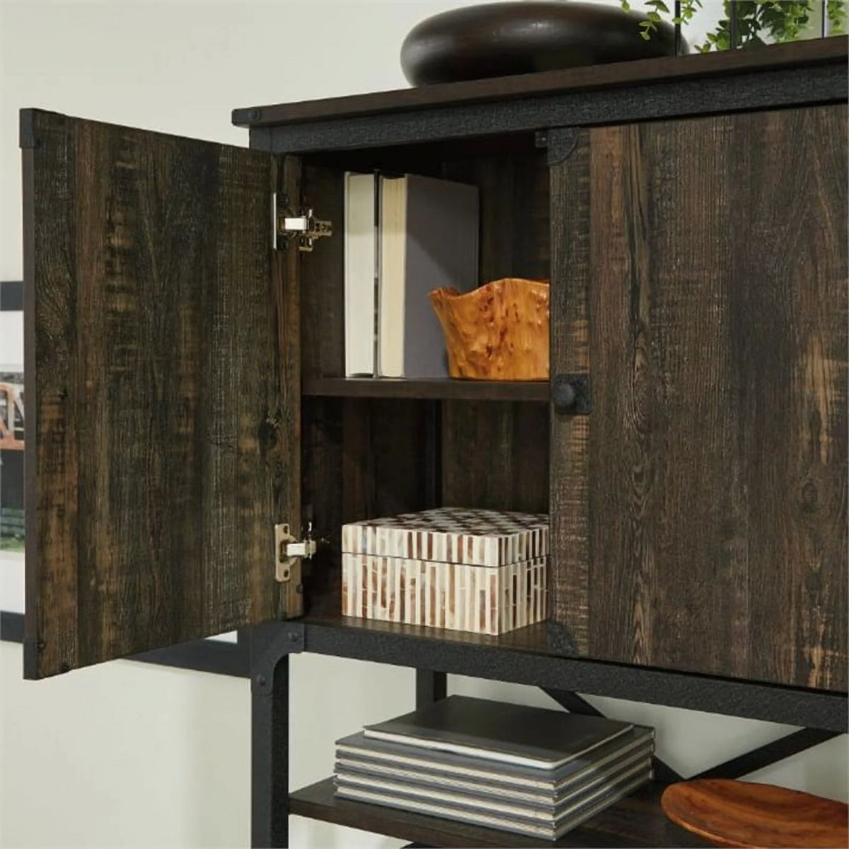 Engineered Wood Library Hutch in Carbon Oak Finish O102