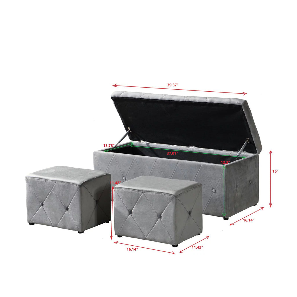 Rectangular Velvet Ottoman Storage with Lids Gray U66789