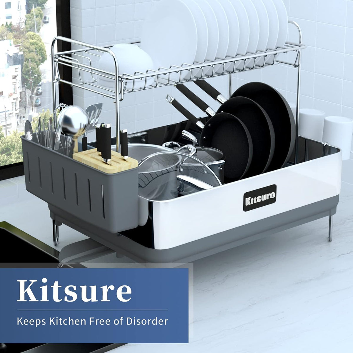 2-Tier Dish Drying Rack with Drainboard Q497