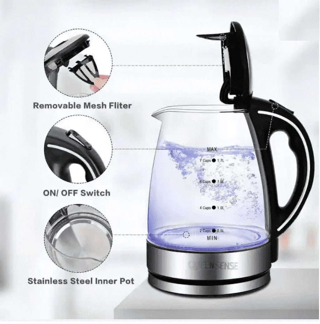 1.7L 360° Rotational Base Electric Glass Kettle X35624
