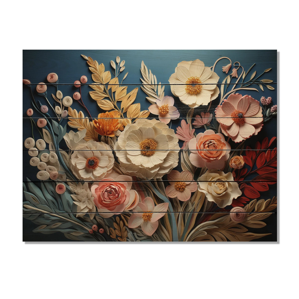 Floral Print on Natural Pine Wood D268