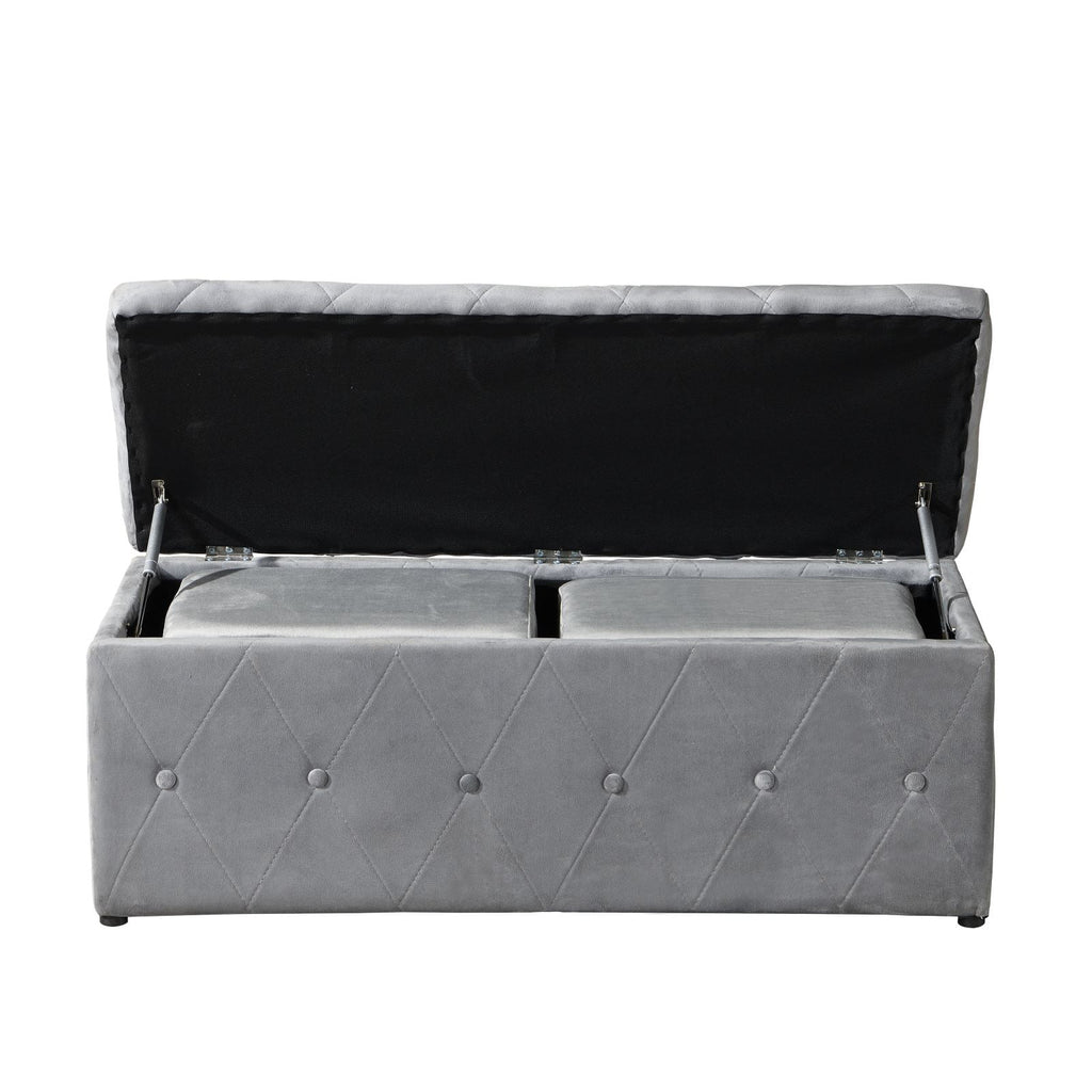 Rectangular Velvet Ottoman Storage with Lids Gray U66789