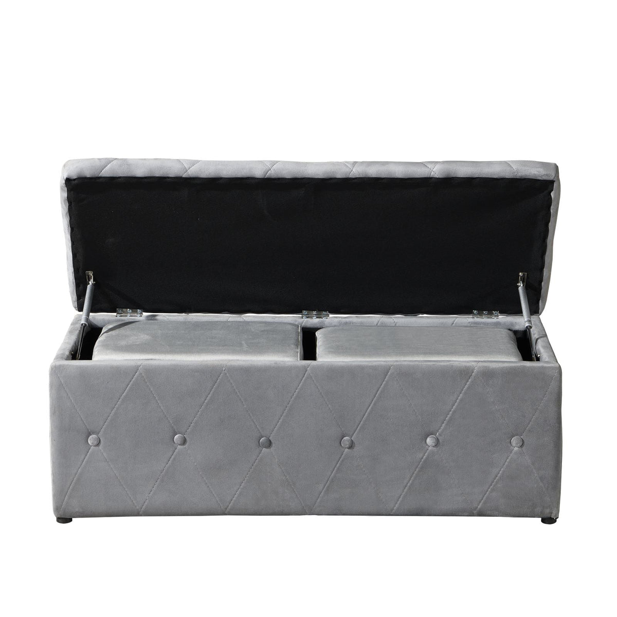 Rectangular Velvet Ottoman Storage with Lids Gray U66789