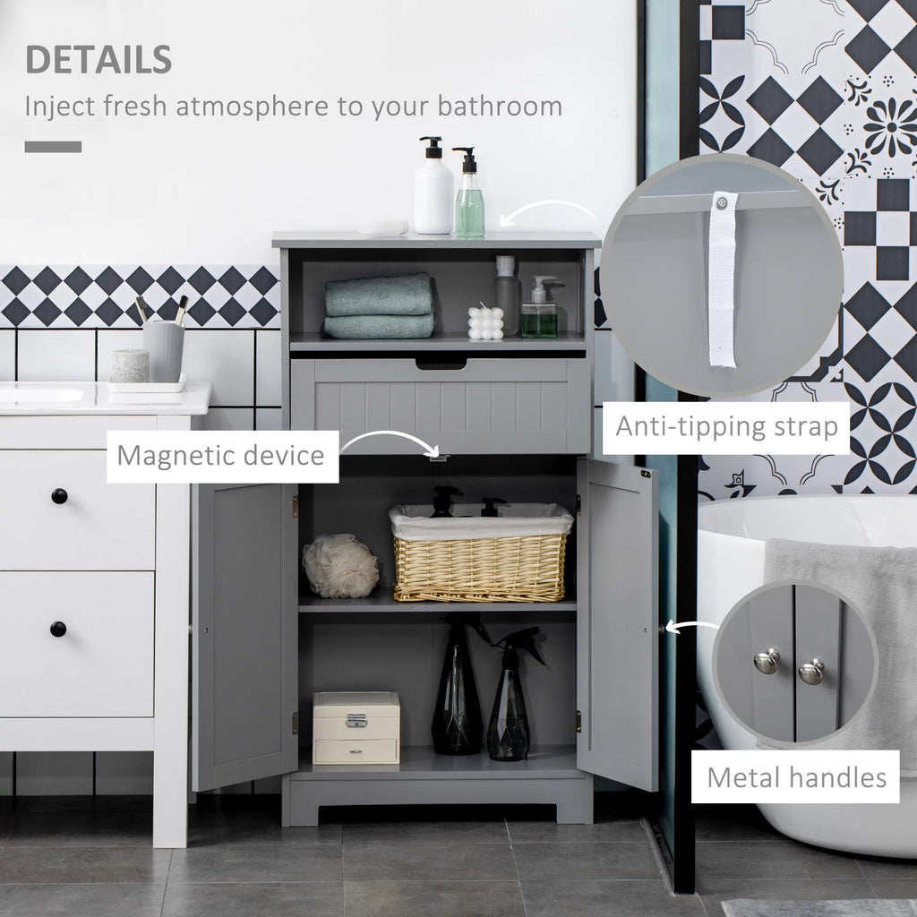 Grey Freestanding Bathroom Storage Cabinet with Drawer and Adjustable Shelf Q219