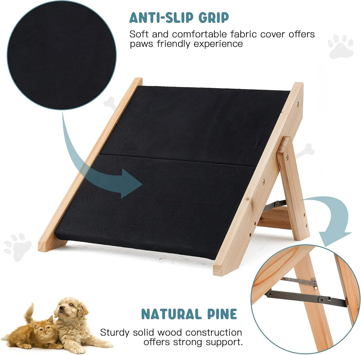 2-in-1 Foldable Wooden Pet Stairs with 2 Levels S2302