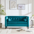 Peacock Blue Velvet Sofa with Bolster Pillows R975