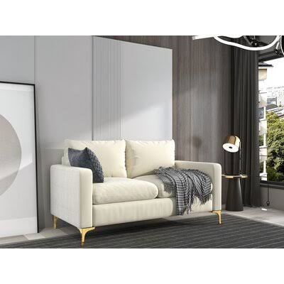 Beige White Velvet Square Arm Loveseat N52067
