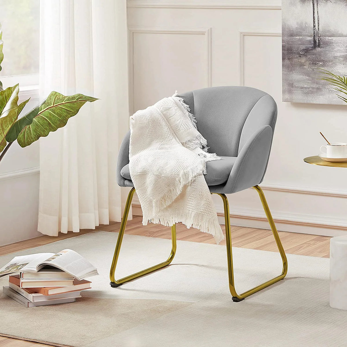 Gray Velvet Armchair with Golden Metal Legs W792