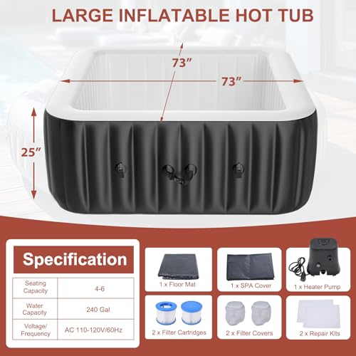 4-6 Person Inflatable Hot Tub with 130 Bubble Jets U6647