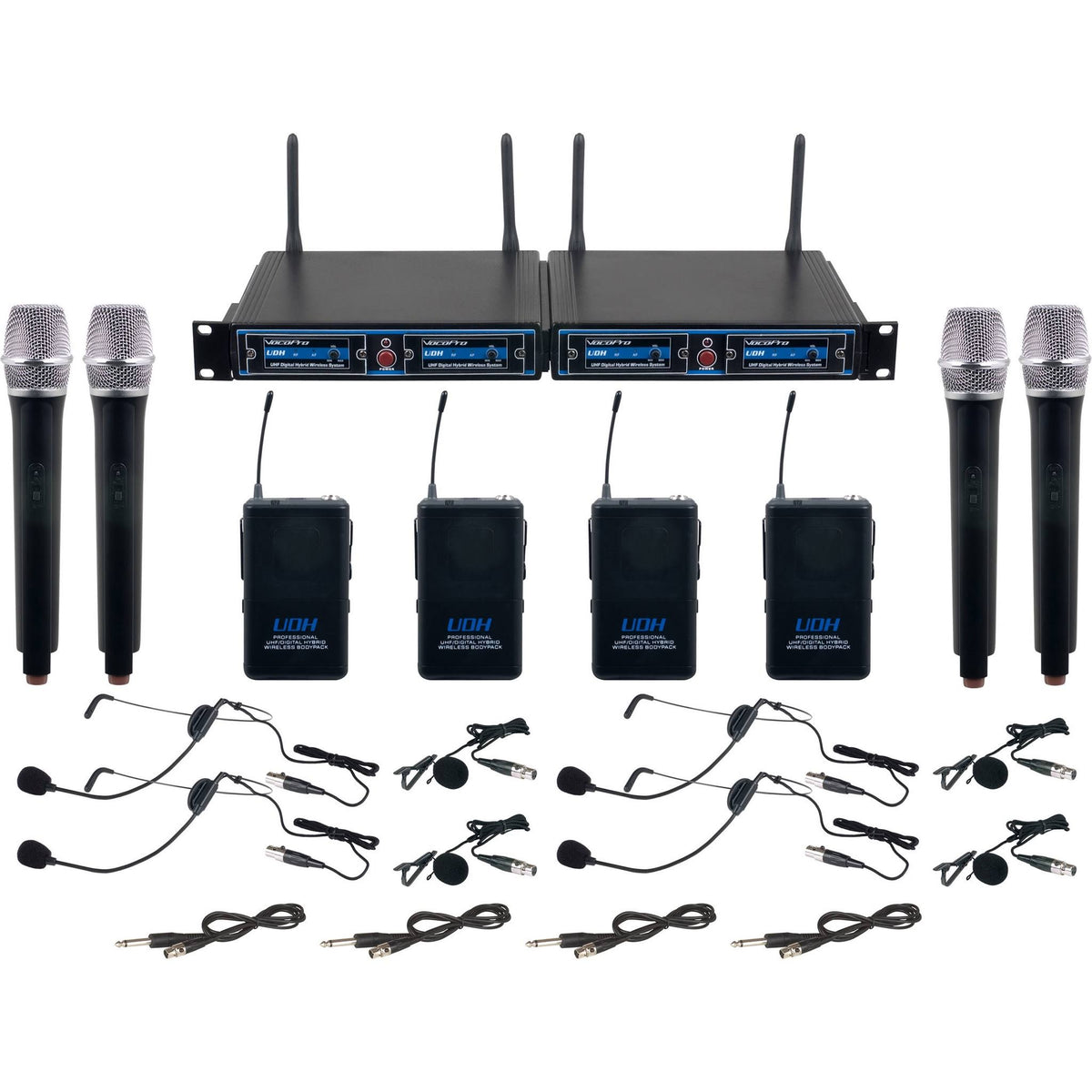 4 Channel Wireless System with Receiver Handheld Mic Body-Pack Transmitter Headset Mic Q216874