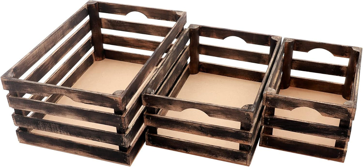 Rustic Wood Crates, Set of 3, Dark Brown E442