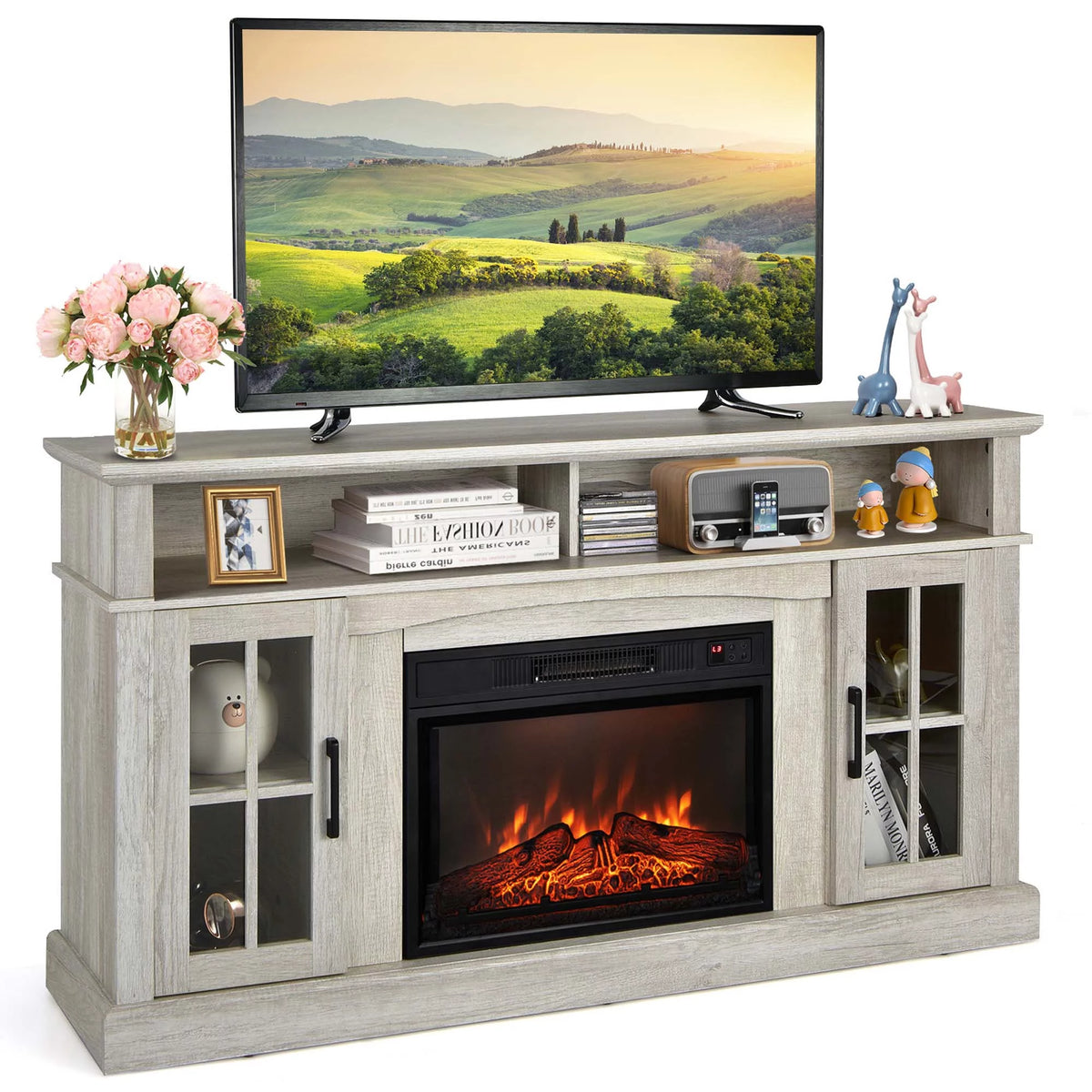 58'' Fireplace TV Stand with 1400W Electric Fireplace N657
