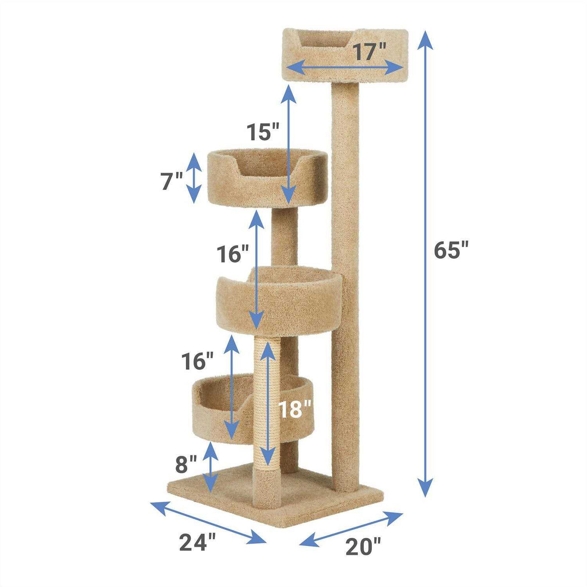 65-in Real Carpet Wooden Cat Tree R7616