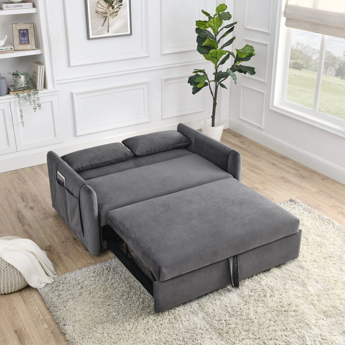 Gray 2-Seat Futon Sofa Bed Q2498