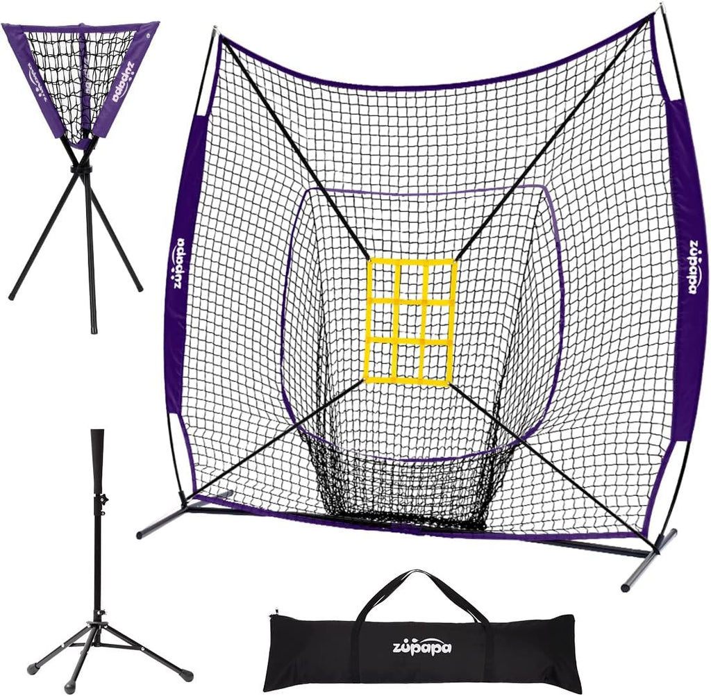 7x7 Feet Baseball Softball Hitting Pitching Net Tee Caddy Set with Strike Zone B3363