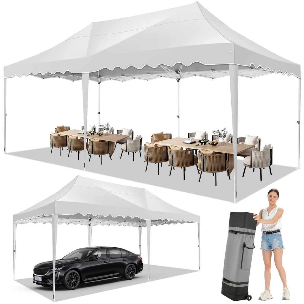 10' x 20' Pop Up Canopy Party Tent Heavy Duty Waterproof Adjustable White with Carry Bag Q29586