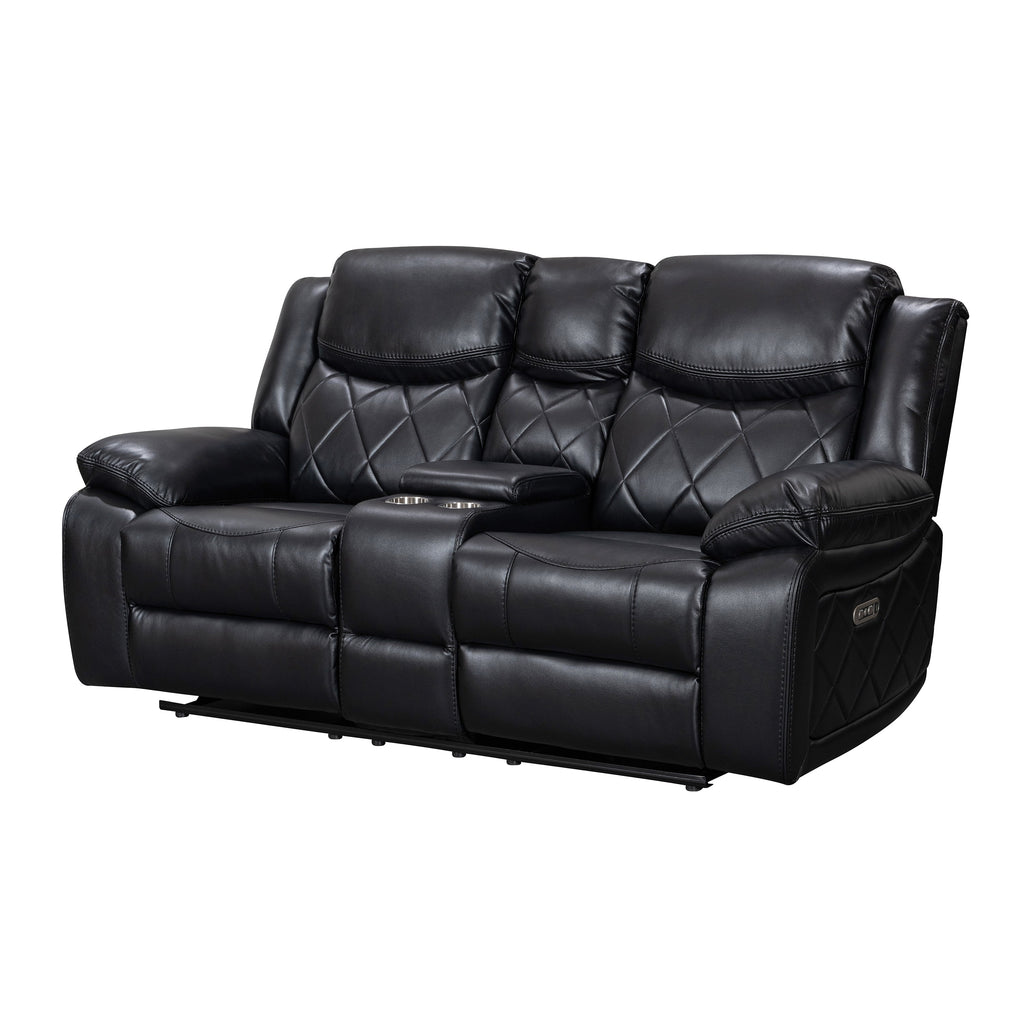 Black Faux Leather Power Reclining Sofa E29494