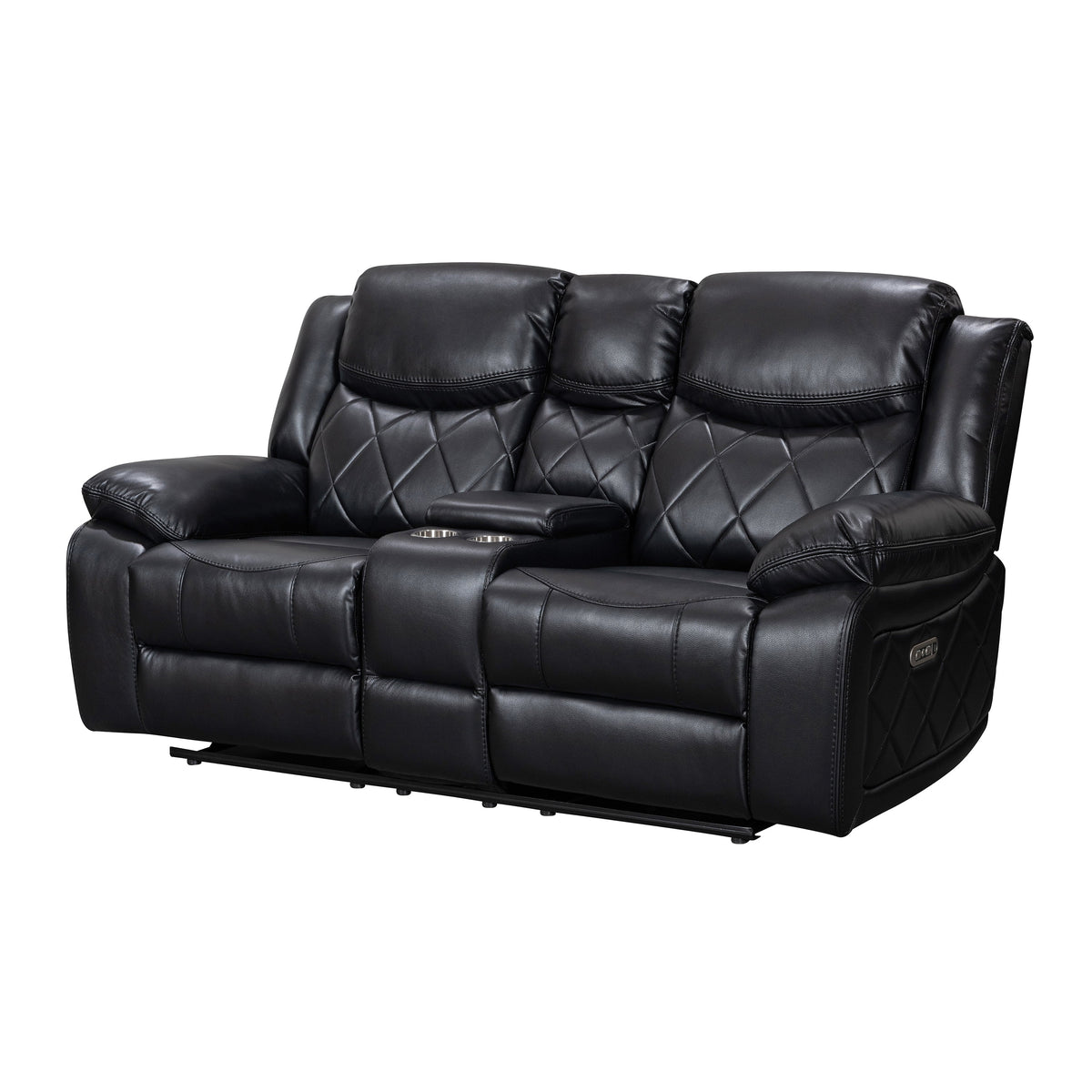 Black Faux Leather Power Reclining Sofa E29494