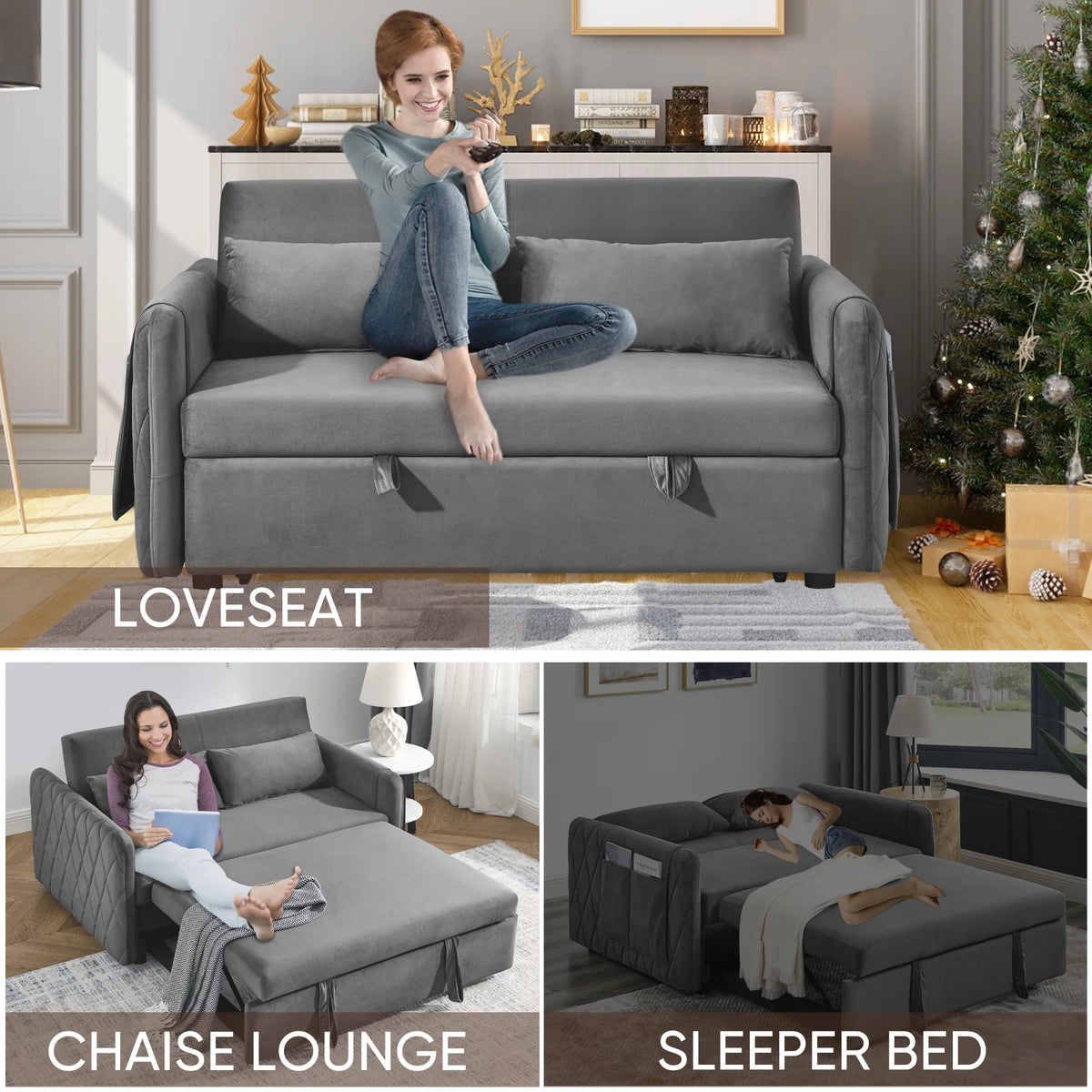 Gray 2-Seat Futon Sofa Bed Q2498