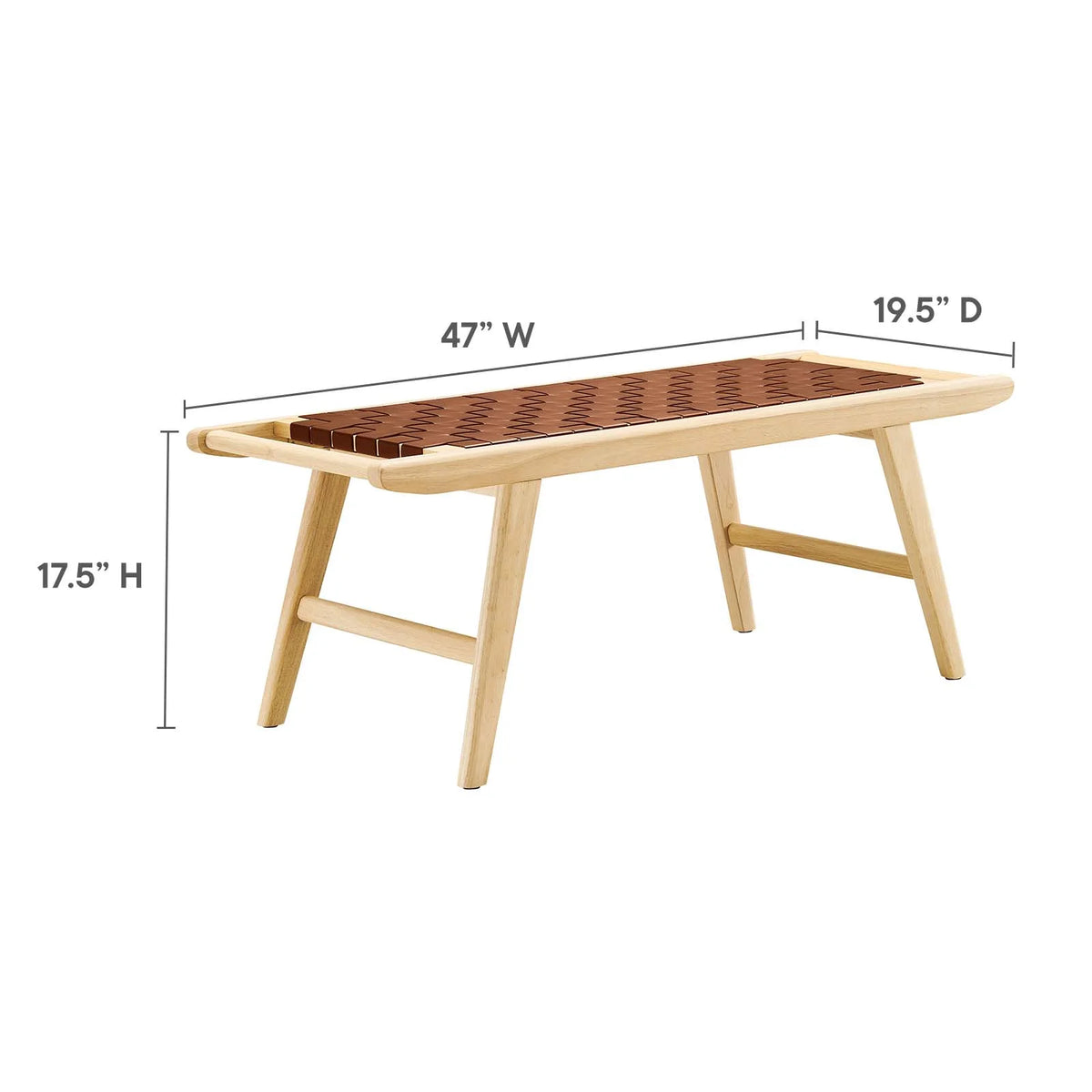 Natural Brown Faux Leather Wood Bench T4489