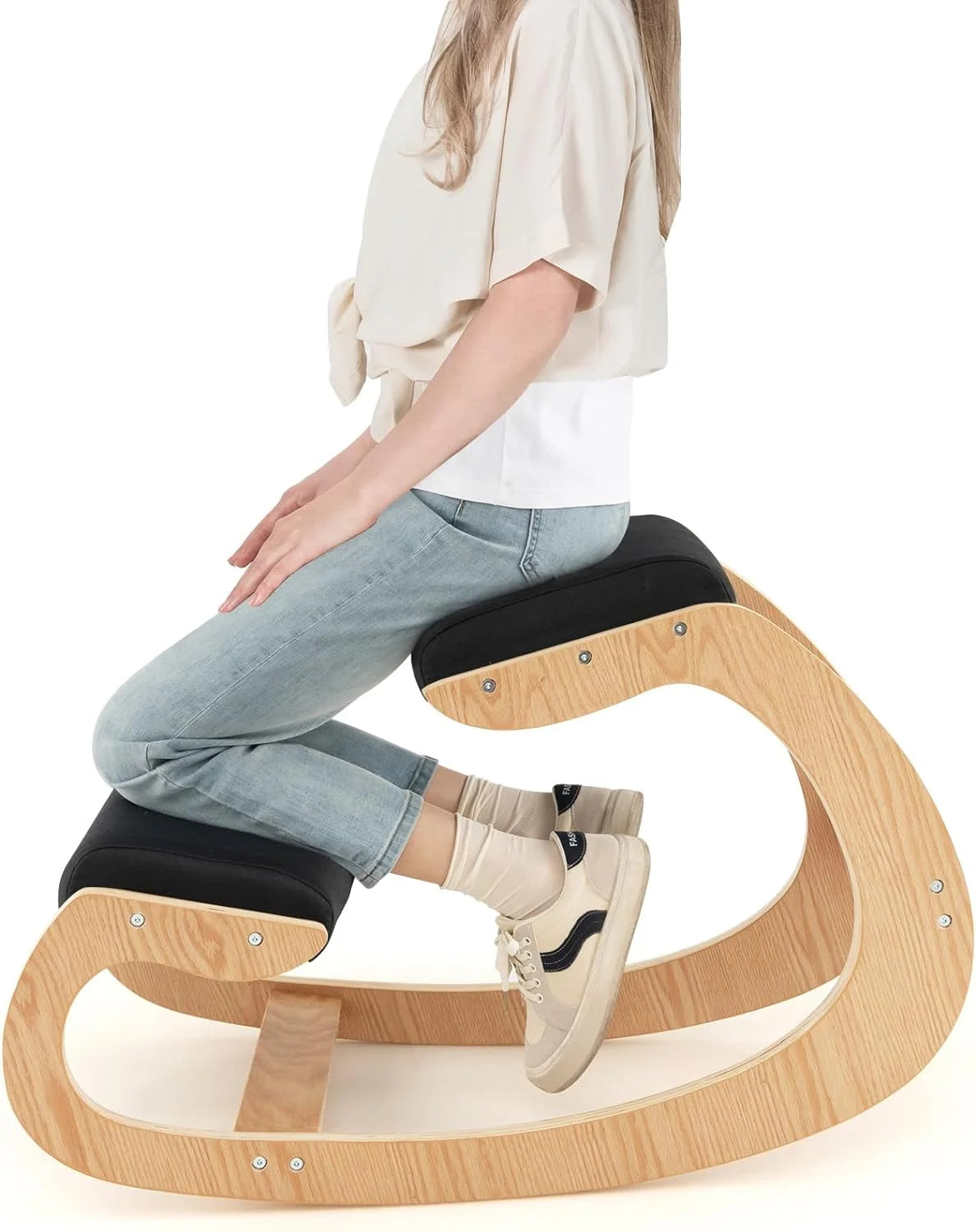 Ergonomic Kneeling Chair with Cushion Solid Wood Frame Gray A7259